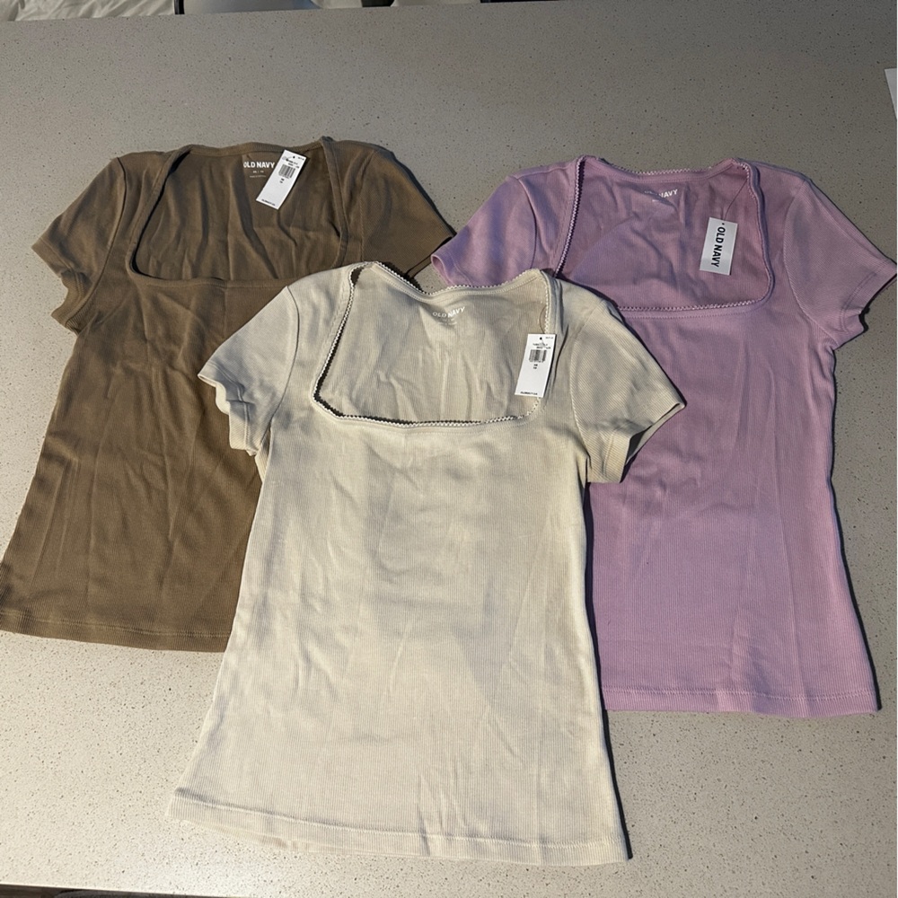 Old Navy (NEW) Square-Neck Ribbed T-Shirts Bundle of 3 XS